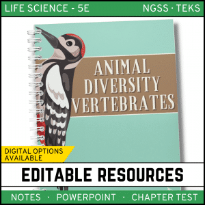 Animal Diversity: Vertebrates Notes, PowerPoint & Test~ EDITABLE